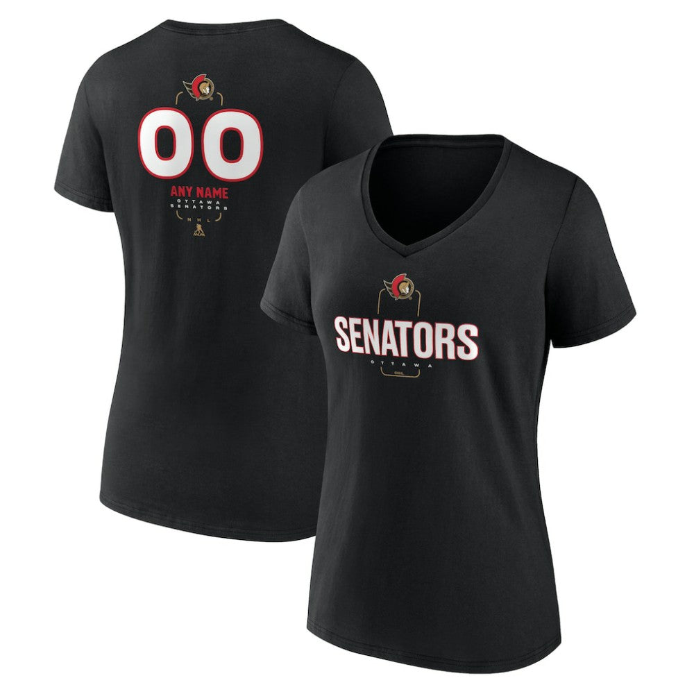 Ottawa Senators Women's Personalized Name & Number Midfielder V-Neck T-Shirt - Black T-shirts