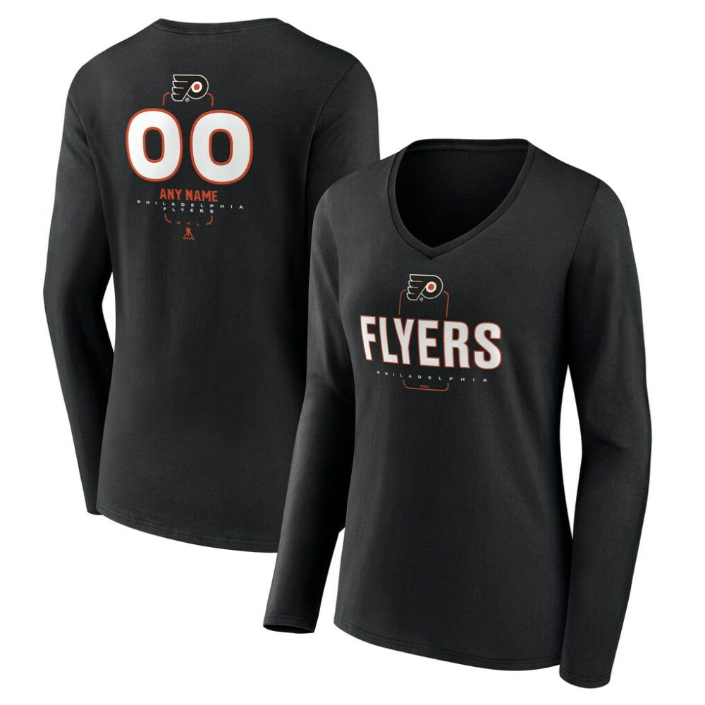 Philadelphia Flyers Women's Personalized Name & Number Midfielder Long Sleeve V-Neck T-Shirt - Black T-shirts