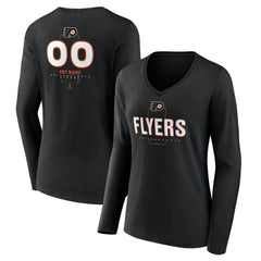 Philadelphia Flyers Women's Personalized Name & Number Midfielder Long Sleeve V-Neck T-Shirt - Black T-shirts