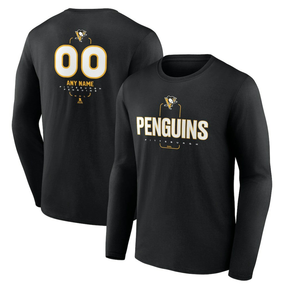 Pittsburgh Penguins Personalized Name & Number Midfielder Long Sleeve T-Shirt - Black T-shirts