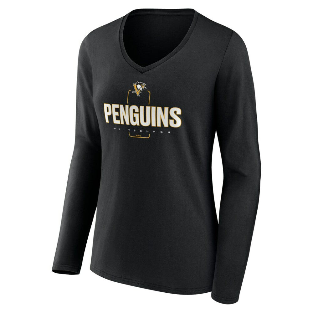 Pittsburgh Penguins Women's Personalized Name & Number Midfielder Long Sleeve V-Neck T-Shirt - Black T-shirts