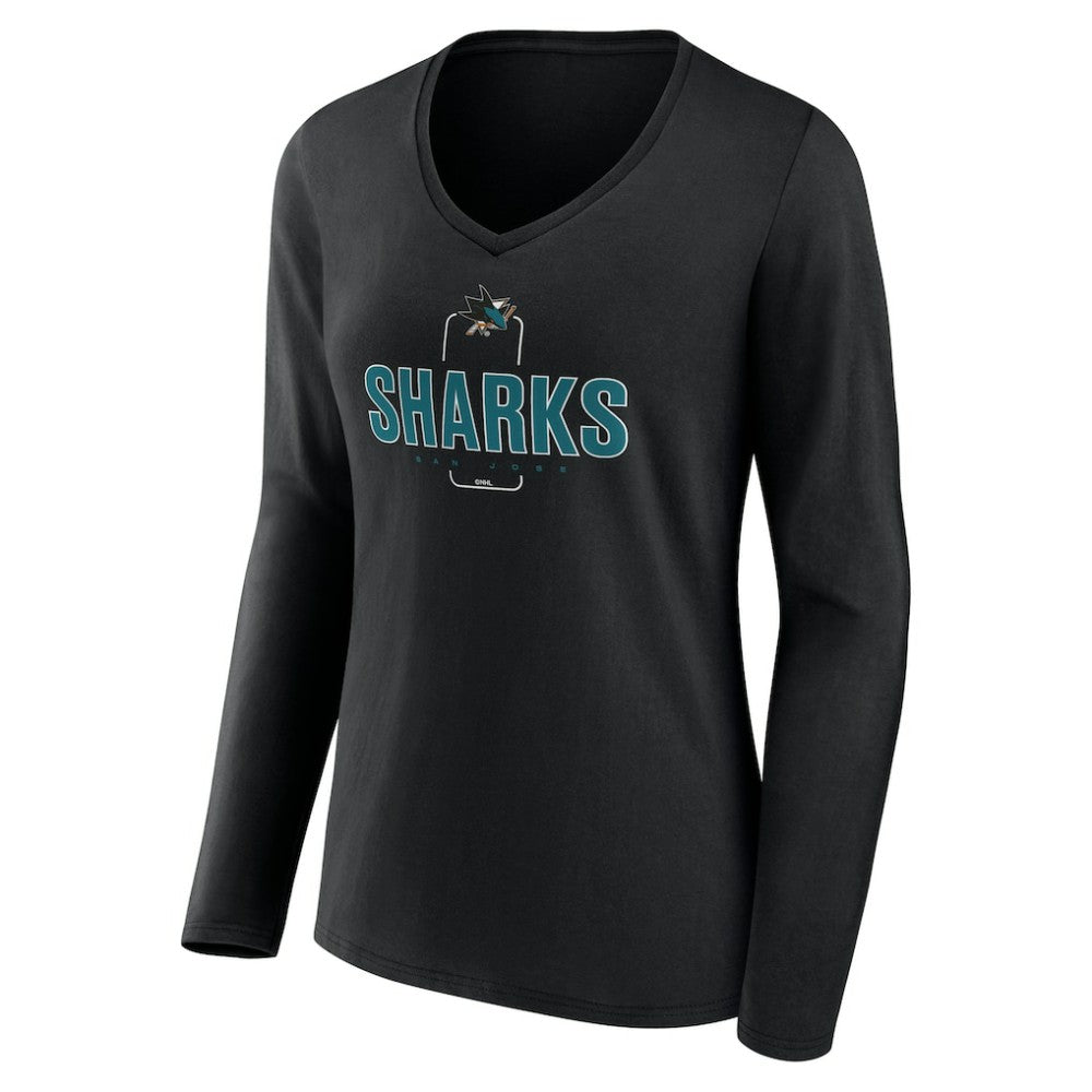 San Jose Sharks Women's Personalized Name & Number Midfielder Long Sleeve V-Neck T-Shirt - Black T-shirts
