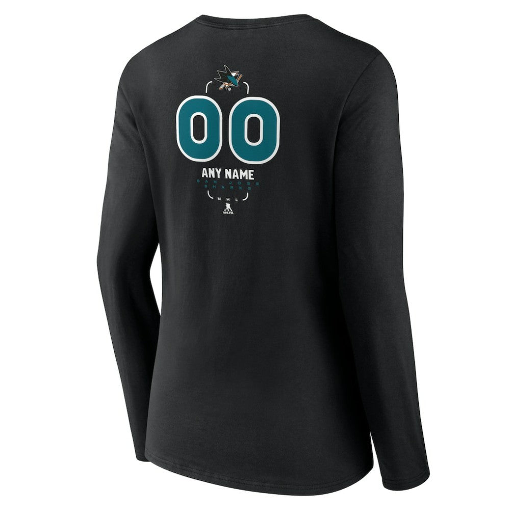 San Jose Sharks Women's Personalized Name & Number Midfielder Long Sleeve V-Neck T-Shirt - Black T-shirts