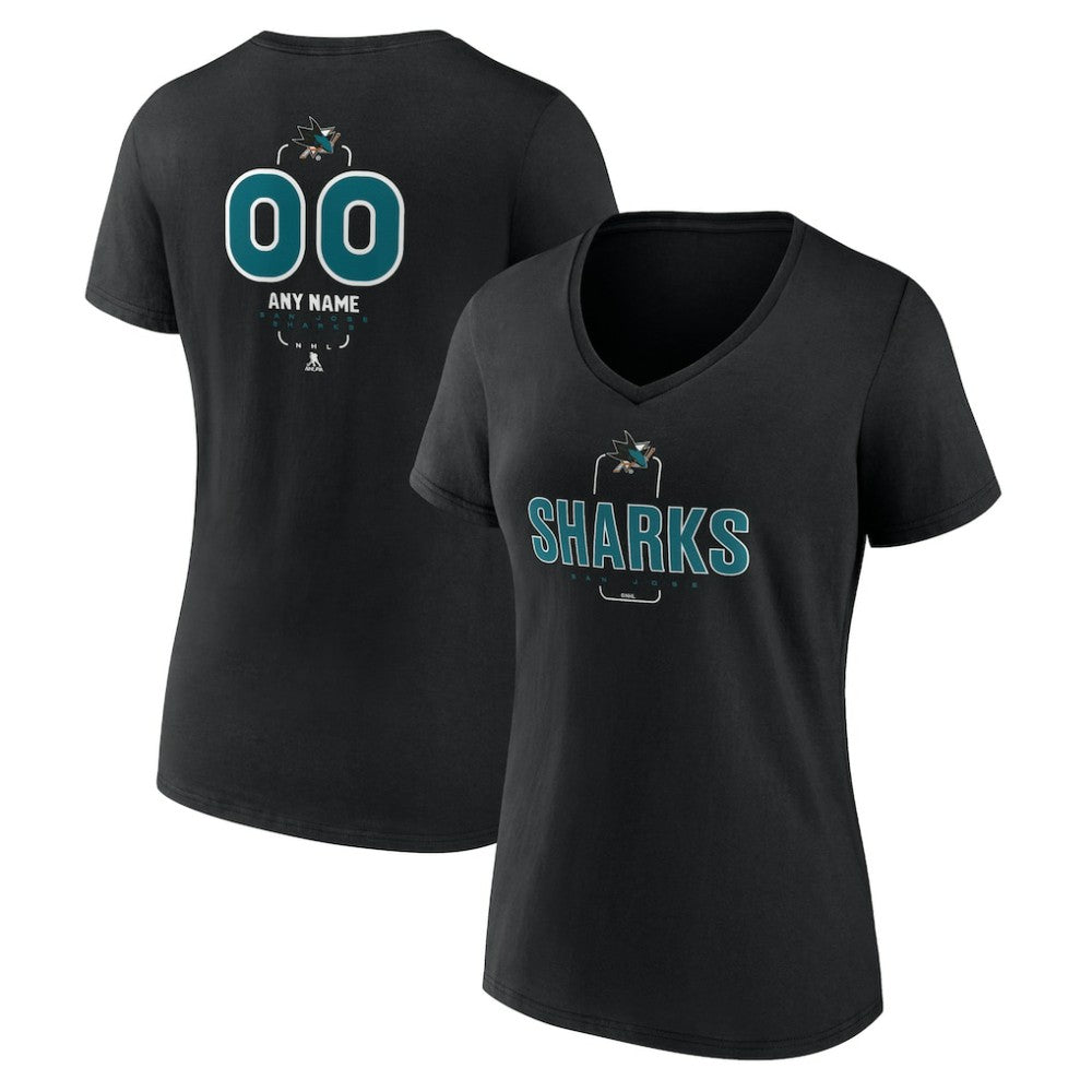 San Jose Sharks Women's Personalized Name & Number Midfielder V-Neck T-Shirt - Black T-shirts