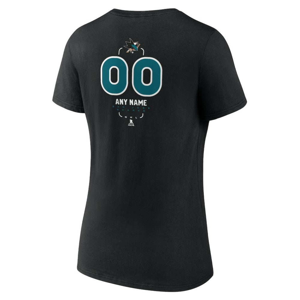 San Jose Sharks Women's Personalized Name & Number Midfielder V-Neck T-Shirt - Black T-shirts