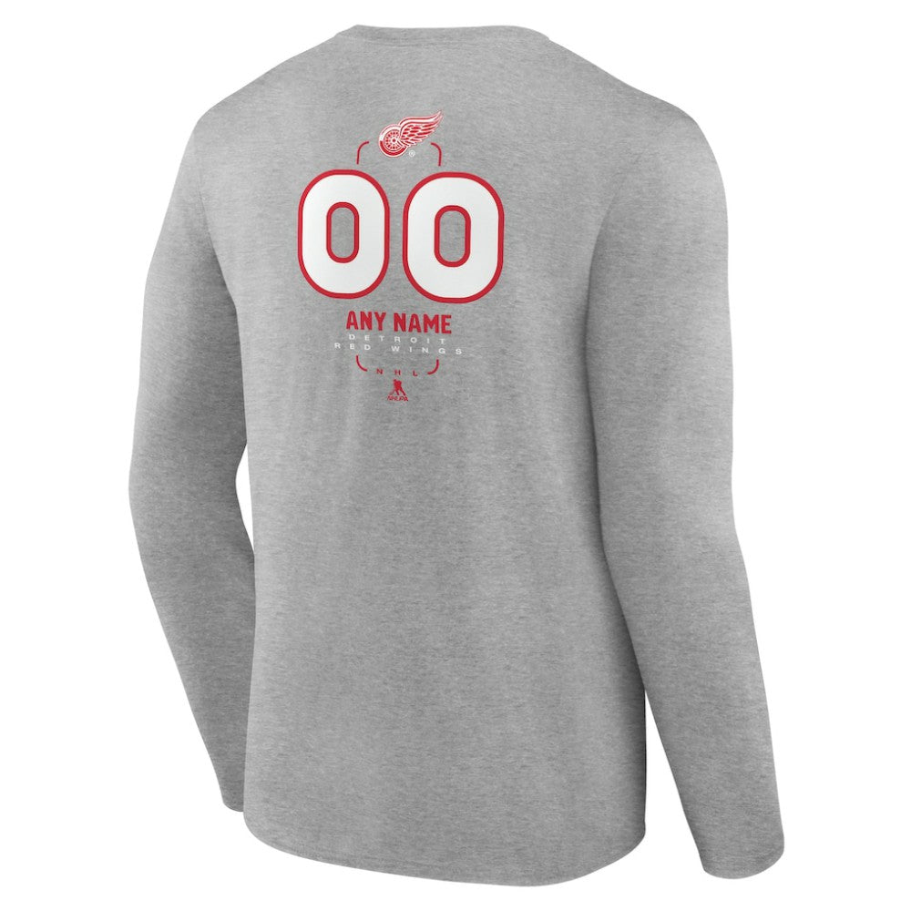 Detroit Red Wings Personalized Name & Number Midfielder Long Sleeve T-Shirt - Gray T-shirts