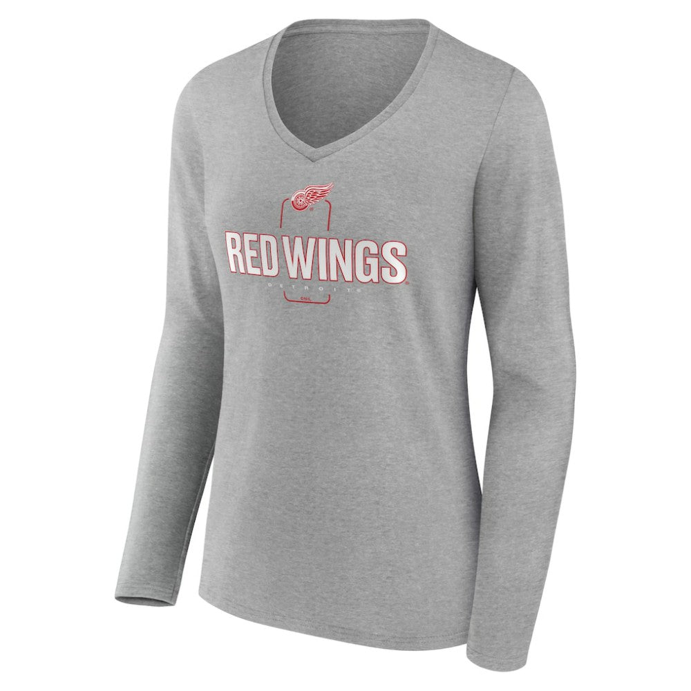 Detroit Red Wings Women's Personalized Name & Number Midfielder Long Sleeve V-Neck T-Shirt - Gray T-shirts