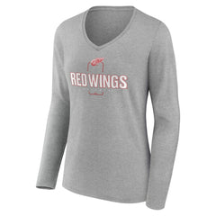 Detroit Red Wings Women's Personalized Name & Number Midfielder Long Sleeve V-Neck T-Shirt - Gray T-shirts