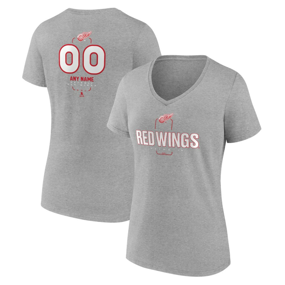 Detroit Red Wings Women's Personalized Name & Number Midfielder V-Neck T-Shirt - Gray T-shirts