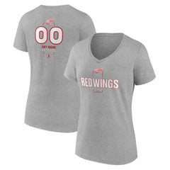 Detroit Red Wings Women's Personalized Name & Number Midfielder V-Neck T-Shirt - Gray T-shirts
