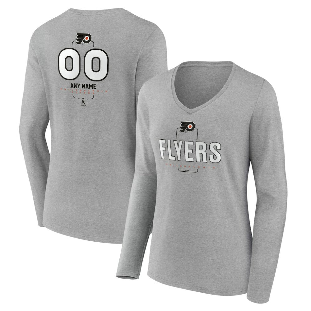 Philadelphia Flyers Women's Personalized Name & Number Midfielder Long Sleeve V-Neck T-Shirt - Gray T-shirts