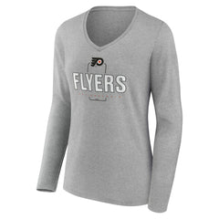 Philadelphia Flyers Women's Personalized Name & Number Midfielder Long Sleeve V-Neck T-Shirt - Gray T-shirts