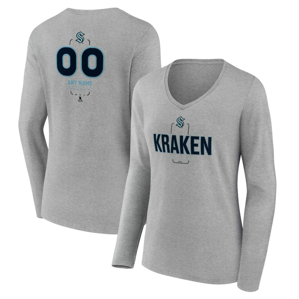 Seattle Kraken Women's Personalized Name & Number Midfielder Long Sleeve V-Neck T-Shirt - Gray T-shirts