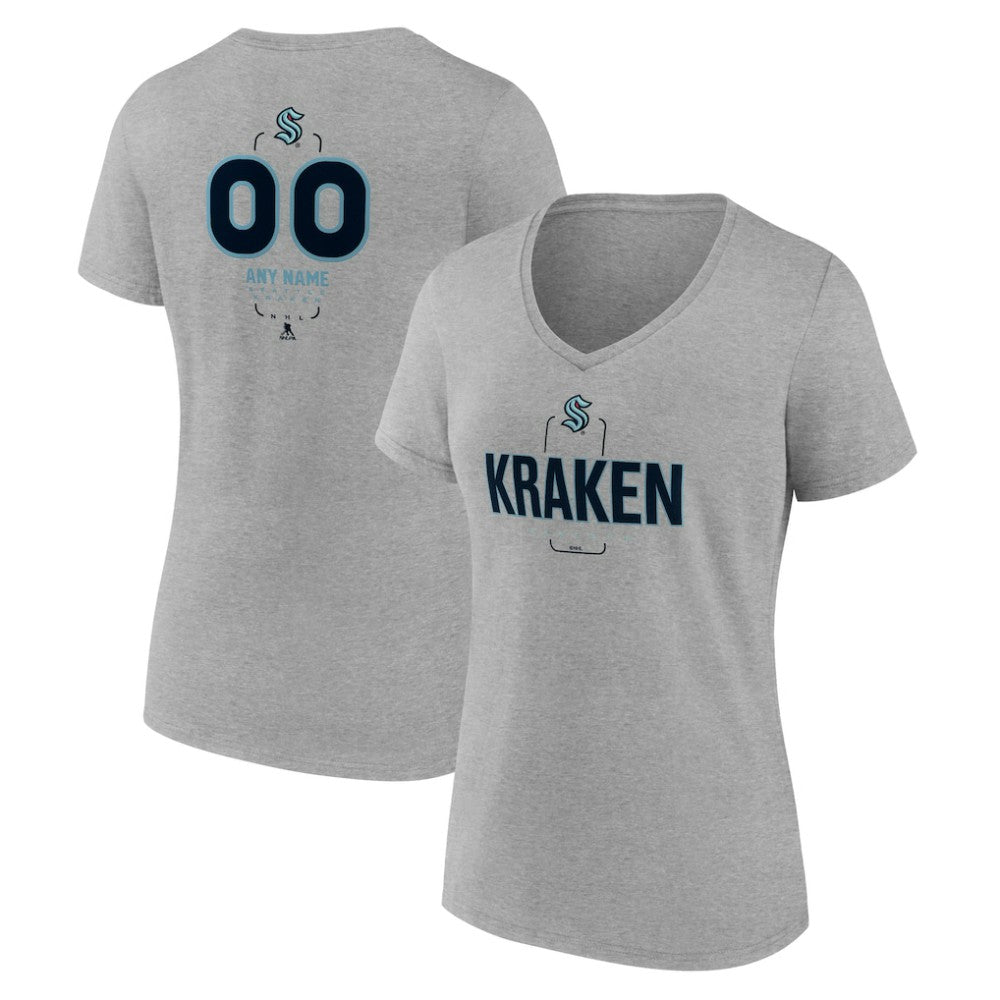 Seattle Kraken Women's Personalized Name & Number Midfielder V-Neck T-Shirt - Gray T-shirts