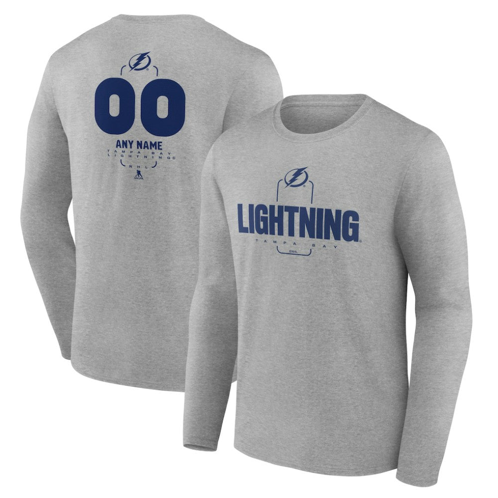 Tampa Bay Lightning Personalized Name & Number Midfielder Long Sleeve T-Shirt - Gray T-shirts