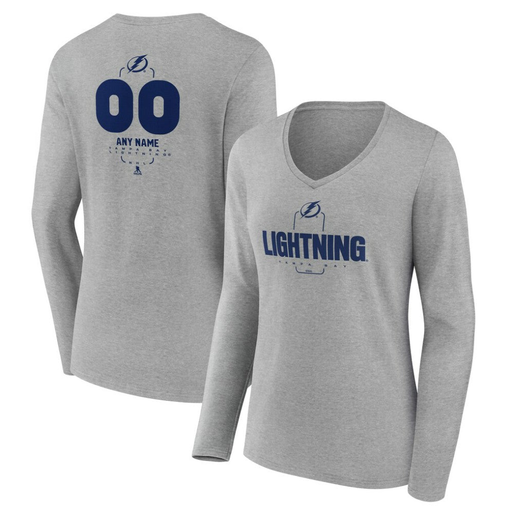 Tampa Bay Lightning Women's Personalized Name & Number Midfielder Long Sleeve V-Neck T-Shirt - Gray T-shirts