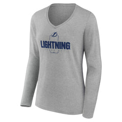 Tampa Bay Lightning Women's Personalized Name & Number Midfielder Long Sleeve V-Neck T-Shirt - Gray T-shirts