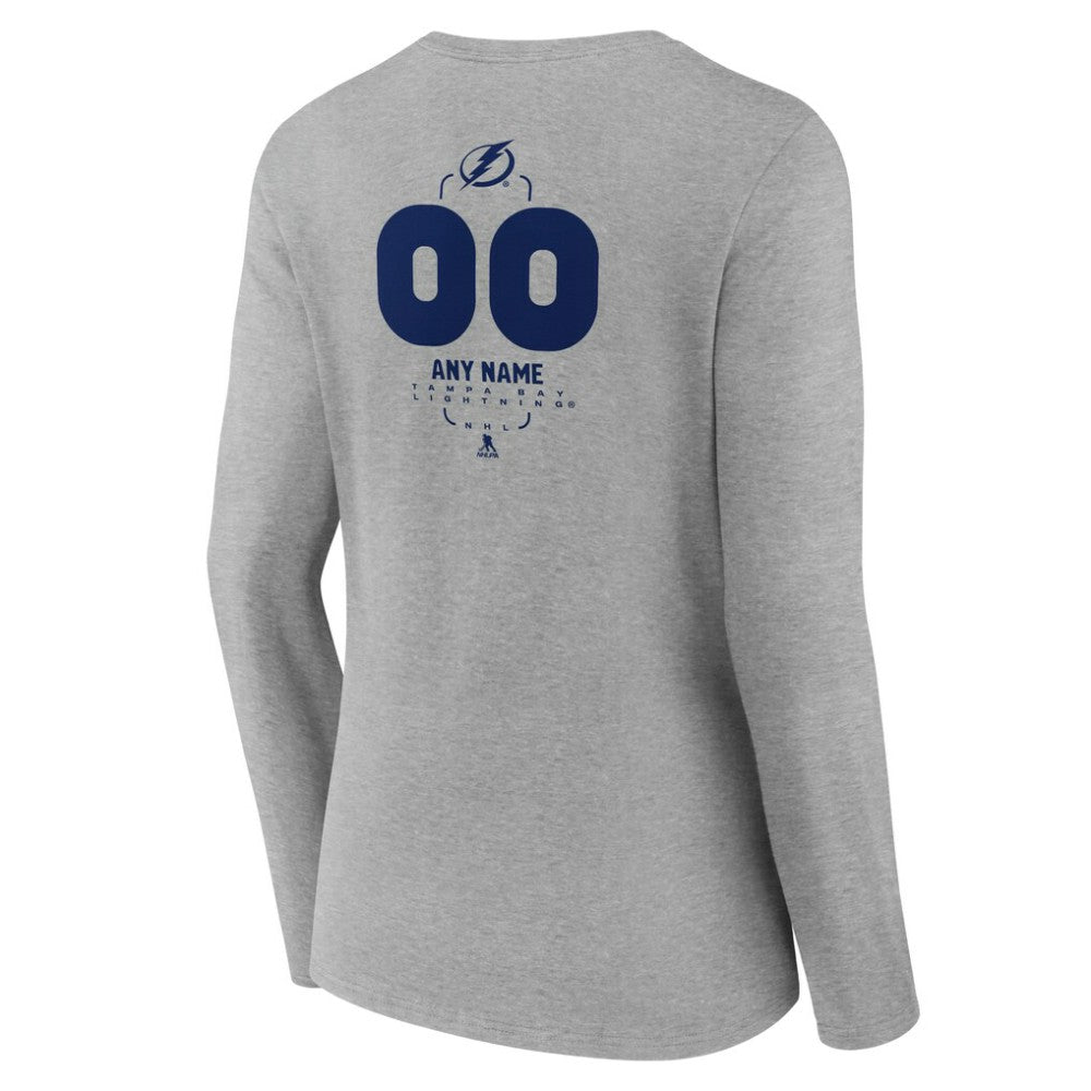 Tampa Bay Lightning Women's Personalized Name & Number Midfielder Long Sleeve V-Neck T-Shirt - Gray T-shirts