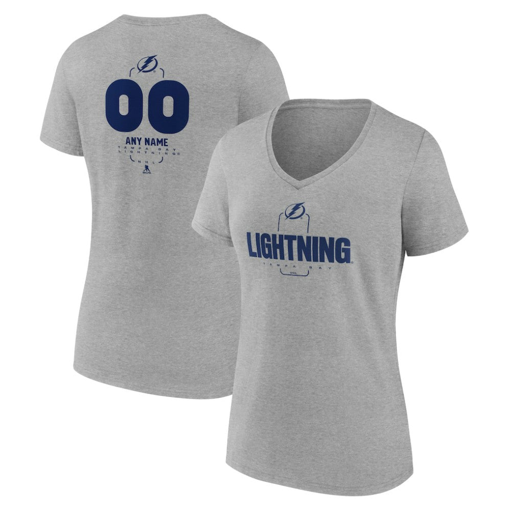 Tampa Bay Lightning Women's Personalized Name & Number Midfielder V-Neck T-Shirt - Gray T-shirts