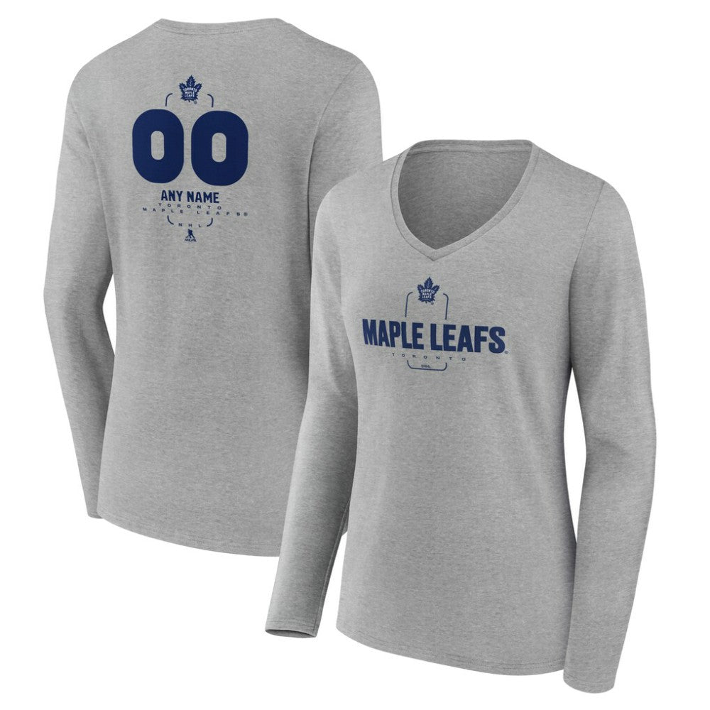 Toronto Maple Leafs Women's Personalized Name & Number Midfielder Long Sleeve V-Neck T-Shirt - Gray T-shirts
