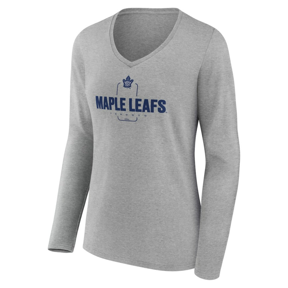 Toronto Maple Leafs Women's Personalized Name & Number Midfielder Long Sleeve V-Neck T-Shirt - Gray T-shirts