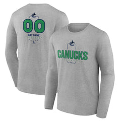 Vancouver Canucks Personalized Name & Number Midfielder Long Sleeve T-Shirt - Gray T-shirts