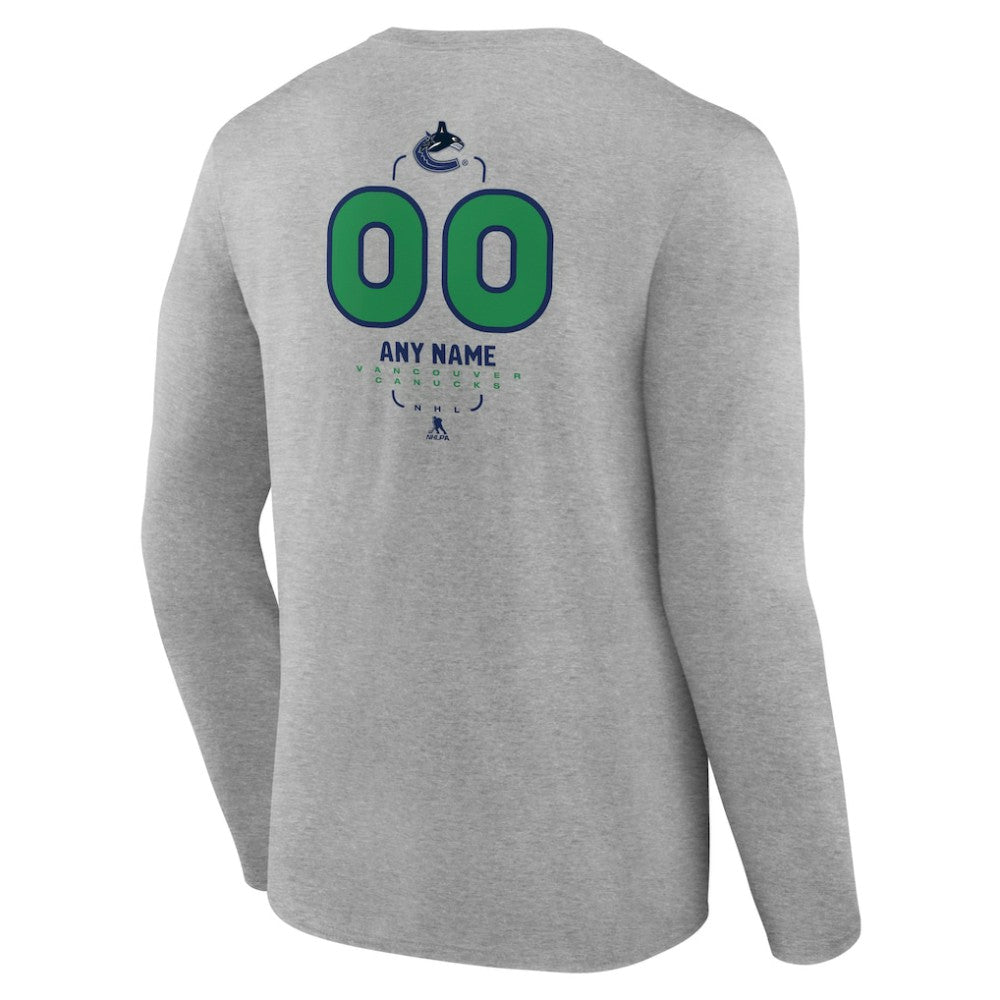 Vancouver Canucks Personalized Name & Number Midfielder Long Sleeve T-Shirt - Gray T-shirts
