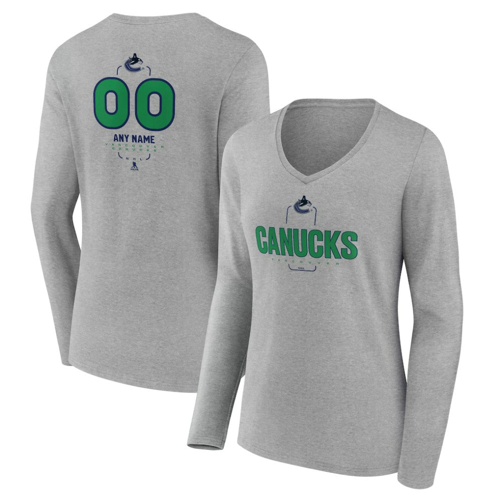 Vancouver Canucks Women's Personalized Name & Number Midfielder Long Sleeve V-Neck T-Shirt - Gray T-shirts