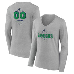 Vancouver Canucks Women's Personalized Name & Number Midfielder Long Sleeve V-Neck T-Shirt - Gray T-shirts