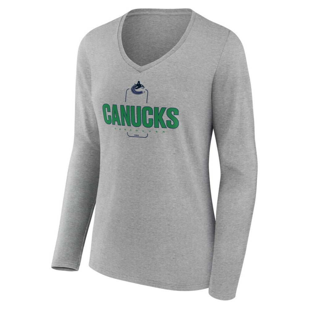 Vancouver Canucks Women's Personalized Name & Number Midfielder Long Sleeve V-Neck T-Shirt - Gray T-shirts