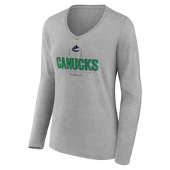 Vancouver Canucks Women's Personalized Name & Number Midfielder Long Sleeve V-Neck T-Shirt - Gray T-shirts