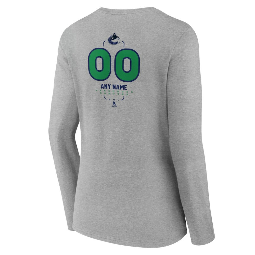 Vancouver Canucks Women's Personalized Name & Number Midfielder Long Sleeve V-Neck T-Shirt - Gray T-shirts