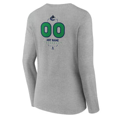Vancouver Canucks Women's Personalized Name & Number Midfielder Long Sleeve V-Neck T-Shirt - Gray T-shirts