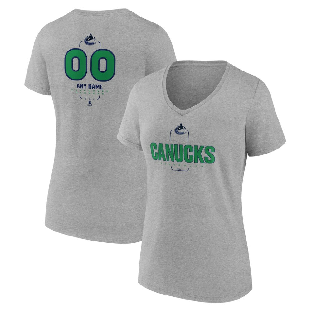Vancouver Canucks Women's Personalized Name & Number Midfielder V-Neck T-Shirt - Gray T-shirts