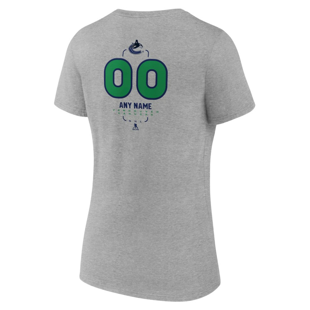 Vancouver Canucks Women's Personalized Name & Number Midfielder V-Neck T-Shirt - Gray T-shirts