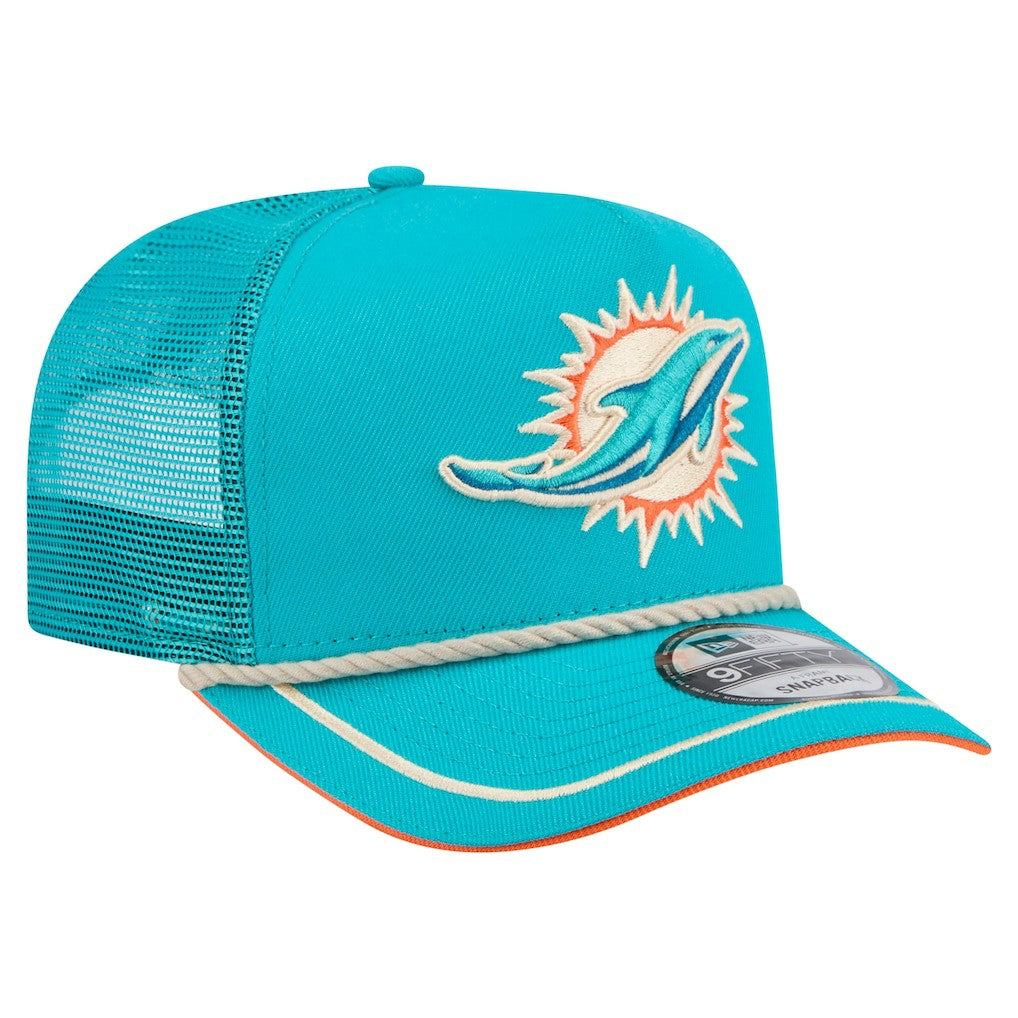 Miami Dolphins New Era Vintage Team Rope A-Frame Trucker 9FIFTY Snapback Hat - Aqua online