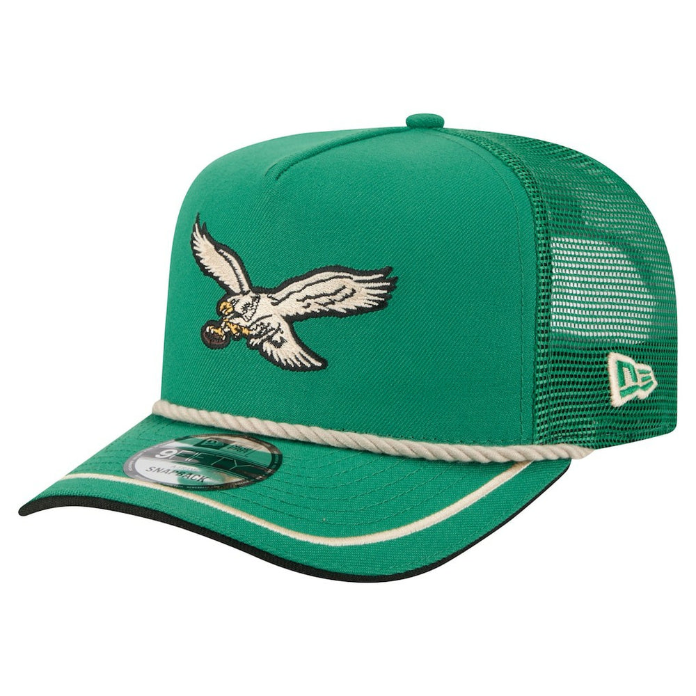 Philadelphia Eagles New Era Vintage Team Rope A-Frame Trucker 9FIFTY Snapback Hat - Kelly Green for sale
