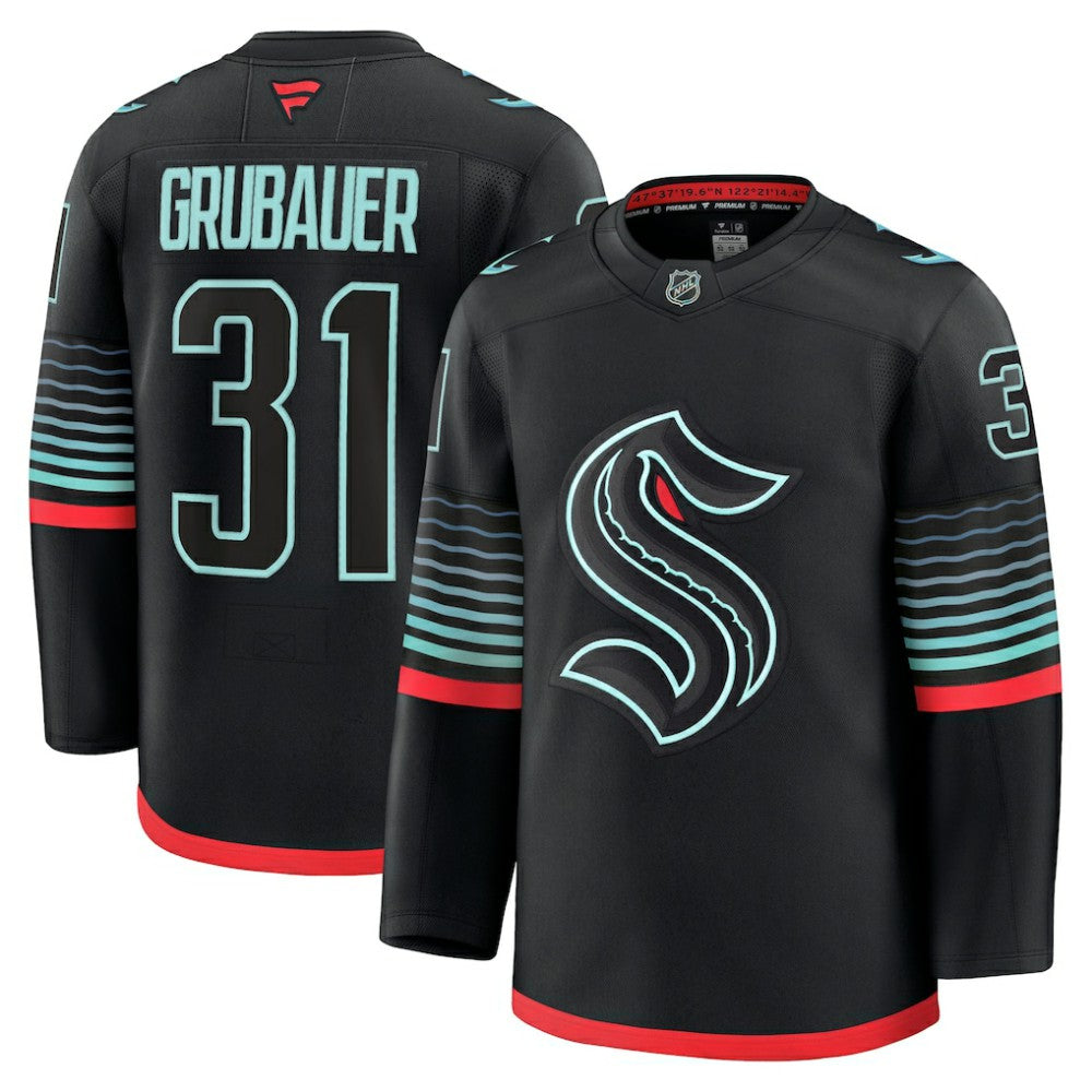 Philipp Grubauer Seattle Kraken Fanatics Alternate Premium Player Jersey - Black Jerseys
