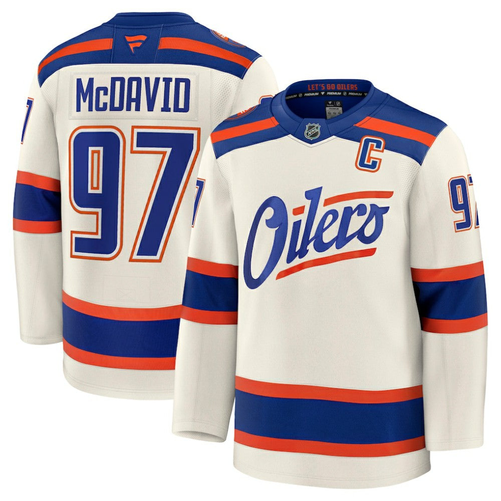 Connor McDavid Edmonton Oilers Fanatics Alternate Premium Jersey - Light Beige Jerseys