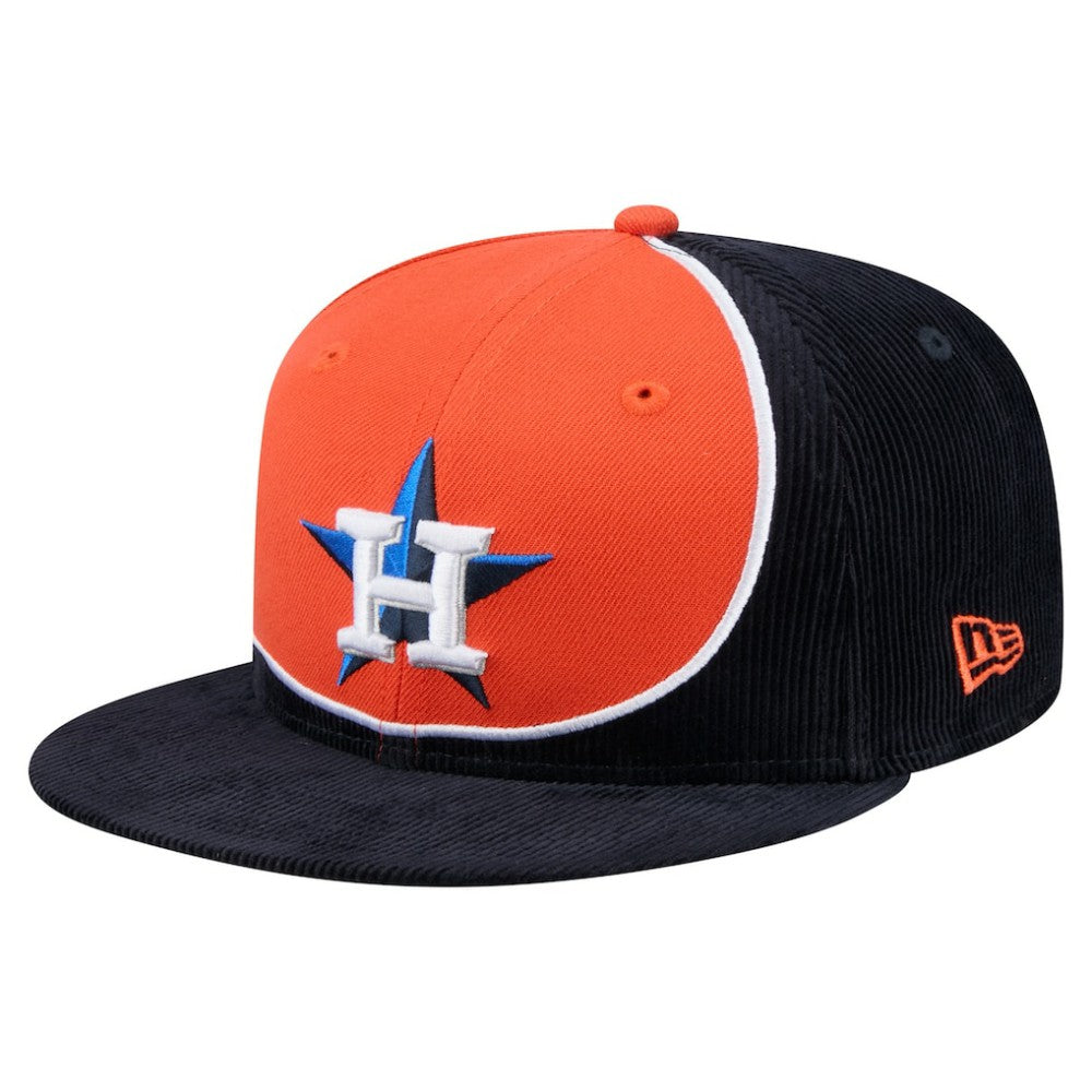 Houston Astros Retro Split Corduroy Snapback Hat Navy/Orange