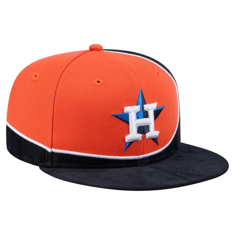 Houston Astros Retro Split Corduroy Snapback Hat Navy/Orange