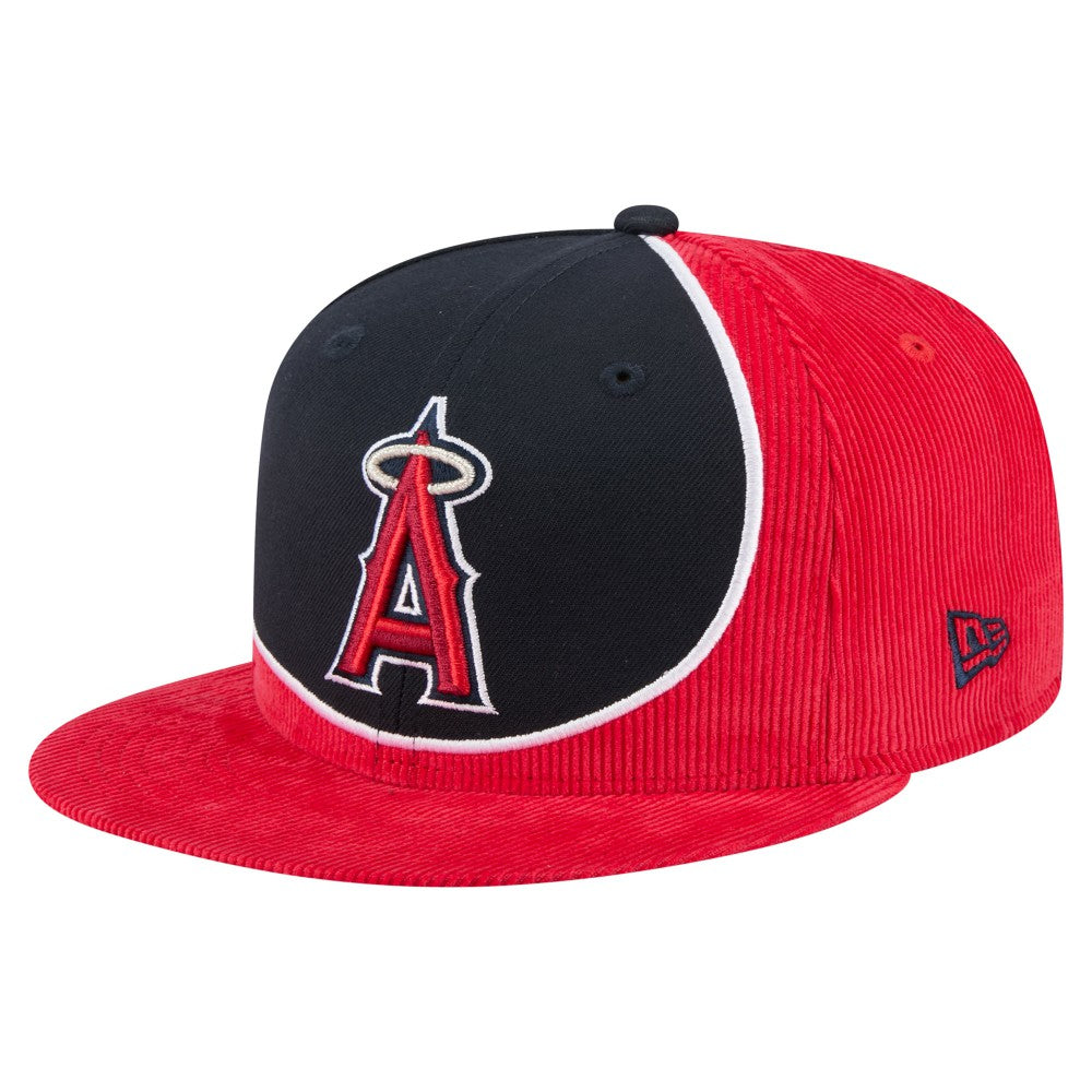 Los Angeles Angels Retro Split Corduroy Snapback Hat Red/Navy