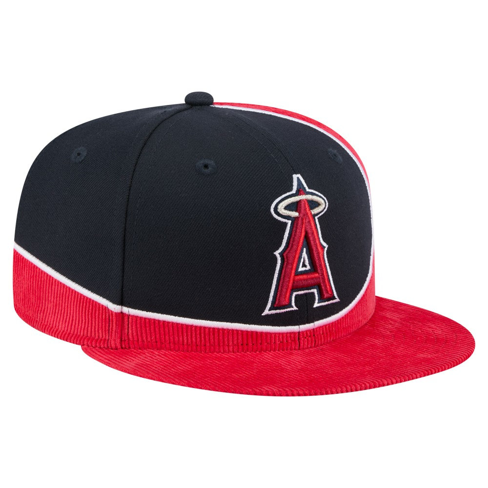Los Angeles Angels Retro Split Corduroy Snapback Hat Red/Navy