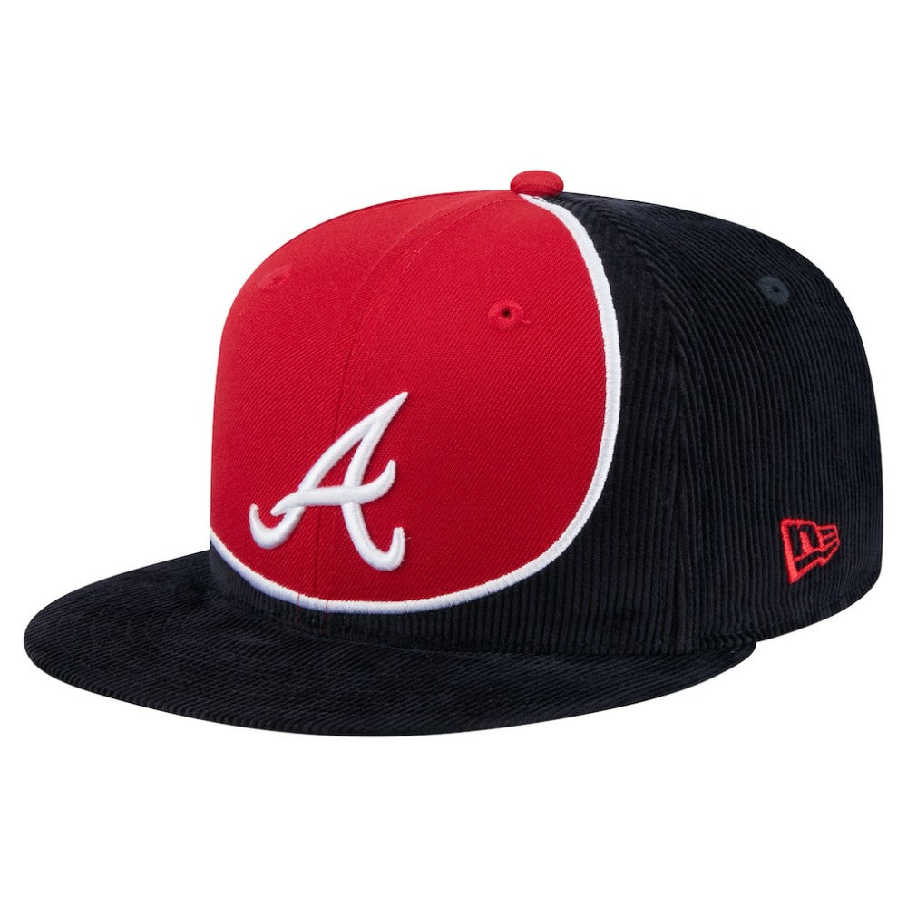 Atlanta Braves Retro Split Corduroy Snapback Hat Navy/Red