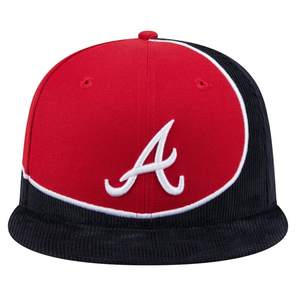 Atlanta Braves Retro Split Corduroy Snapback Hat Navy/Red