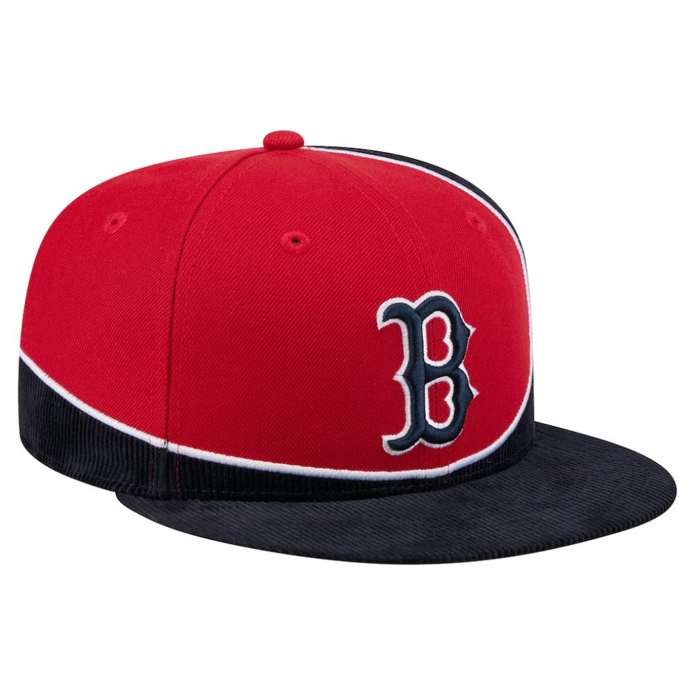 Boston Red Sox Retro Split Corduroy Snapback Hat Navy/Red