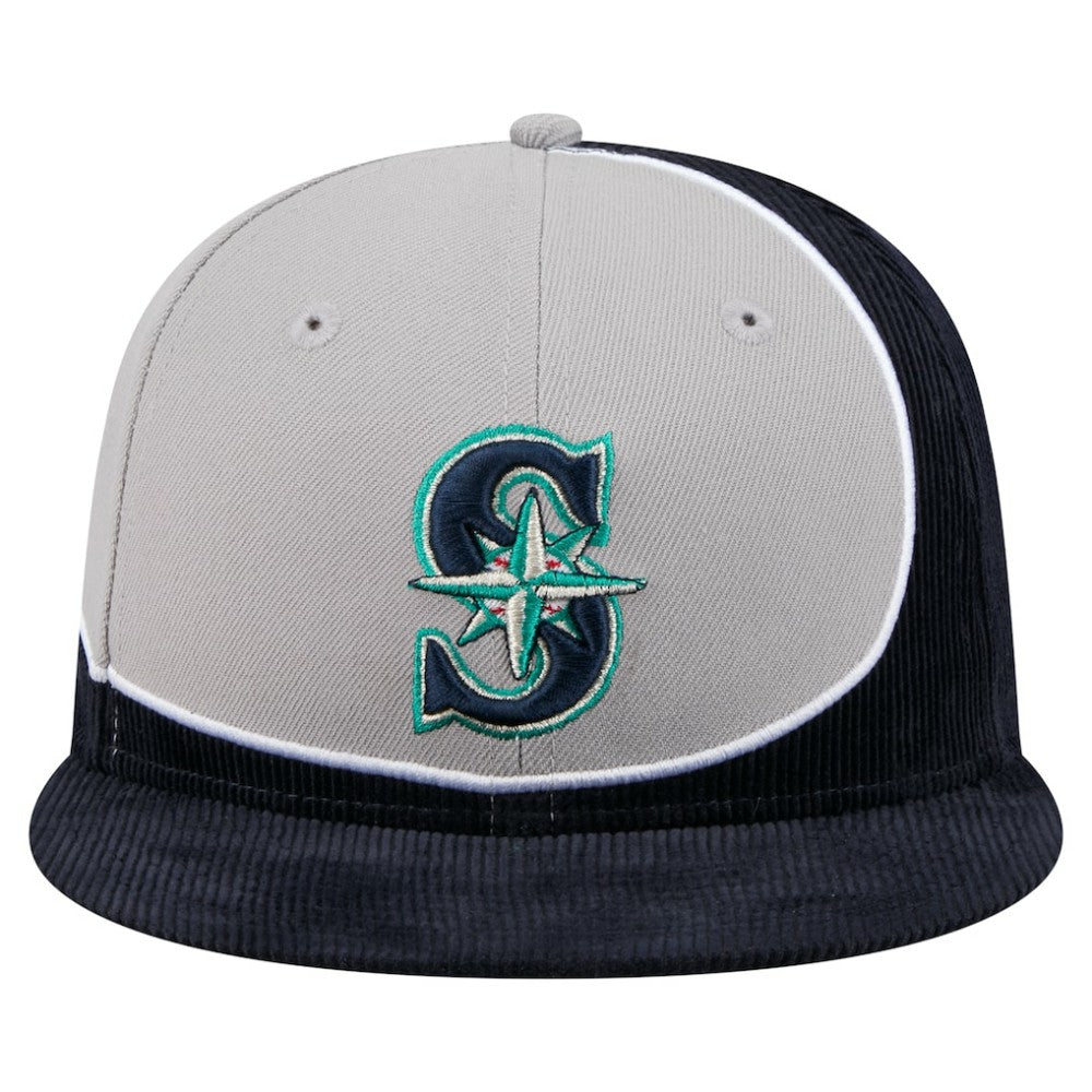Seattle Mariners Retro Split Corduroy Snapback Hat Navy/Gray