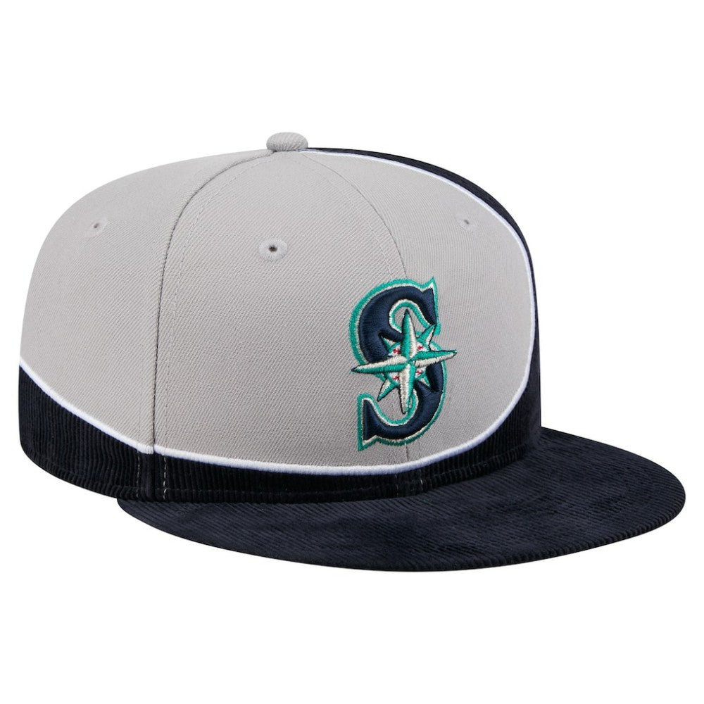 Seattle Mariners Retro Split Corduroy Snapback Hat Navy/Gray