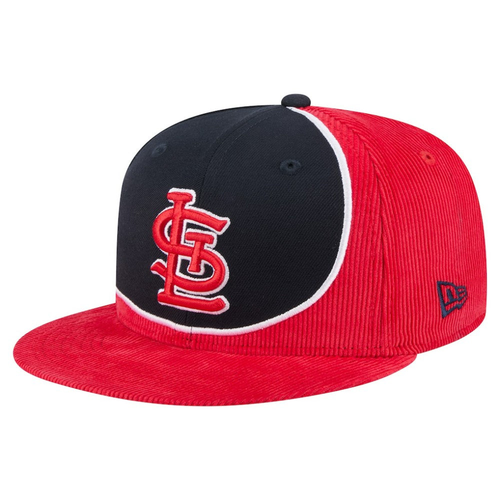 St. Louis Cardinals Retro Split Corduroy Snapback Hat Red/Navy