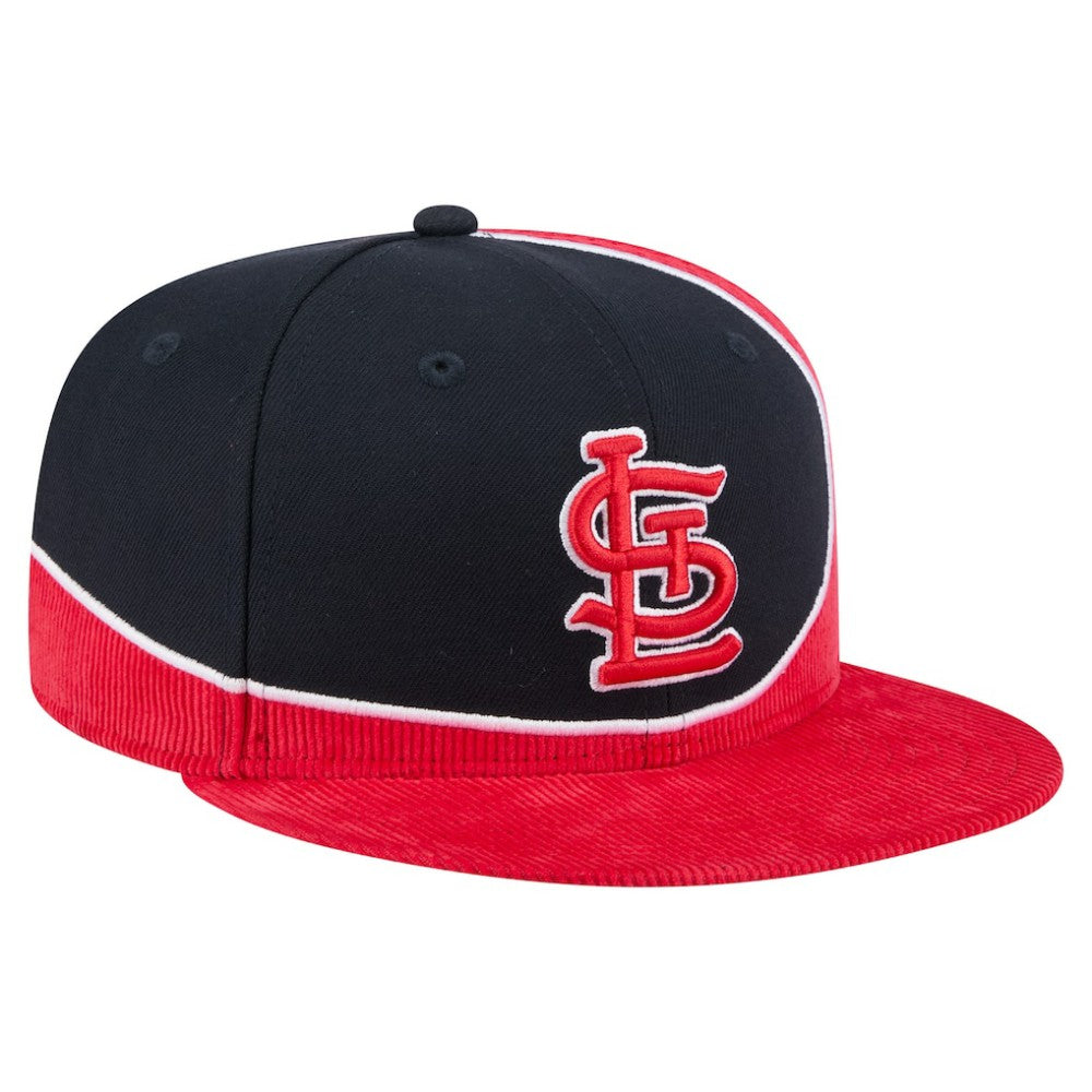 St. Louis Cardinals Retro Split Corduroy Snapback Hat Red/Navy